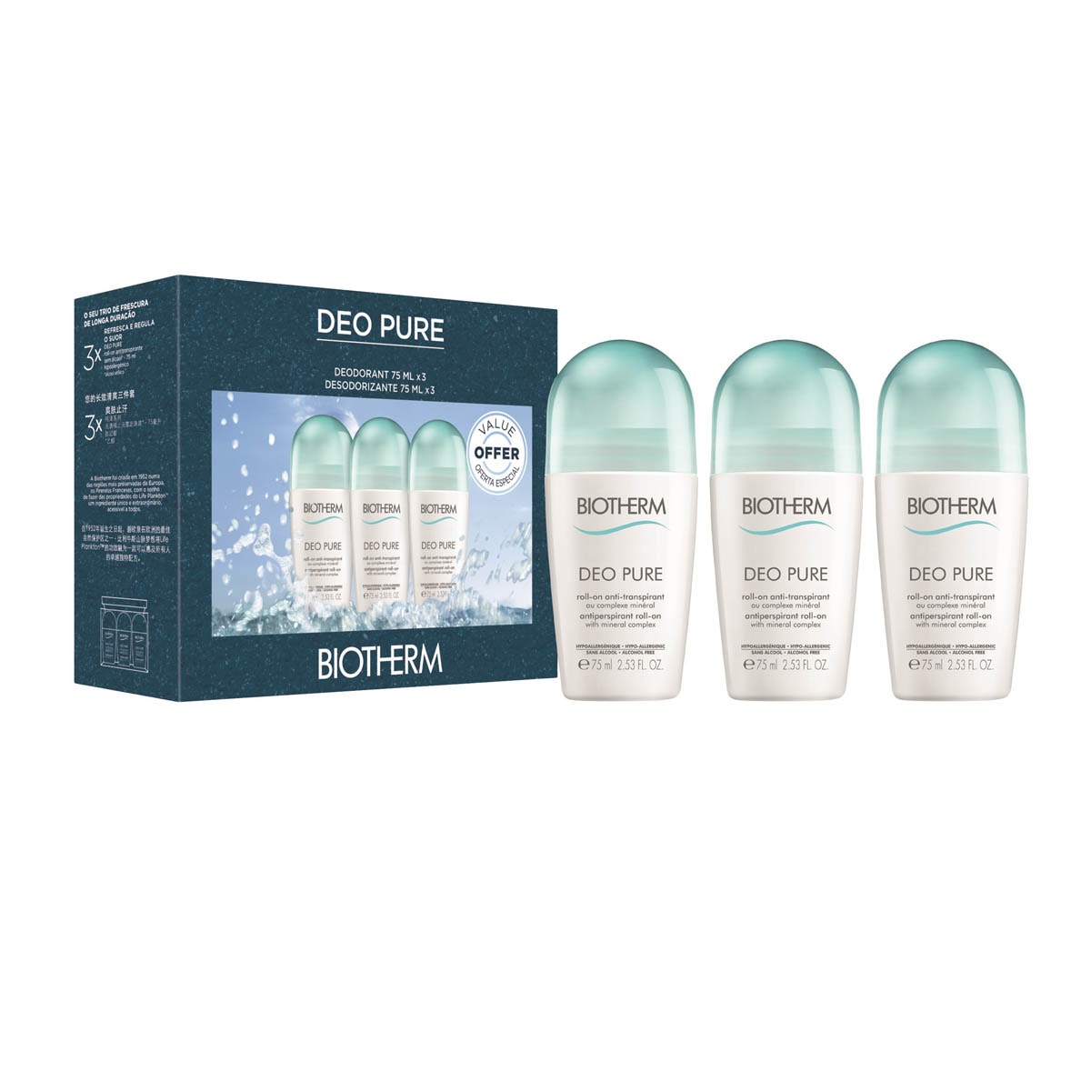 Biotherm Deo Roll On Trio Pure 75ml+75ml+75ml